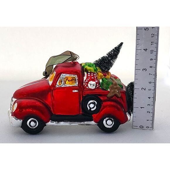 Ornament-Holiday-Glass-Red Pickup Truck-Christmas Tree-Unique-Novelty-Large - Picture 13 of 14